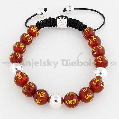 Shamballa karkötő barnásvörös gyöngyök tibeti szimbólum