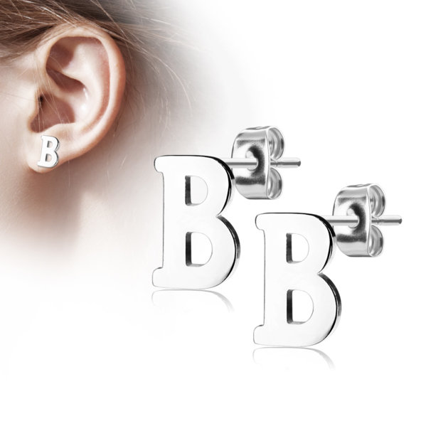 Nemesacél fülbevaló betű B