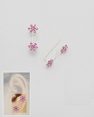 Ezüst fülbevaló-rózsaszín virágok