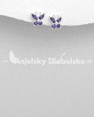Ezüst fülbevaló - pillangó lila kristályok