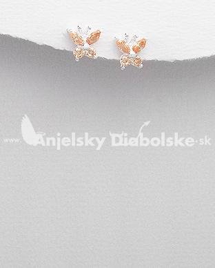 Ezüst fülbevaló - pillangók világos narancssárga kristályok