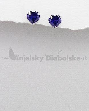 Ezüst fülbevalók kristály szív alakú, lila