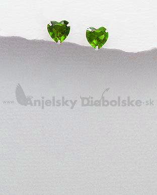 Ezüst fülbevalók kristály szív alakú, zöld
