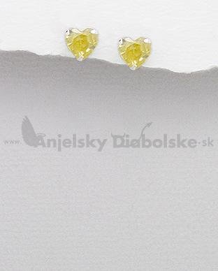 Ezüst fülbevalók kristály szív alakú, sárga