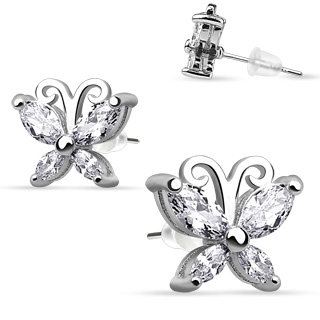 Ezüst fülbevaló - pillangó kristályokkal