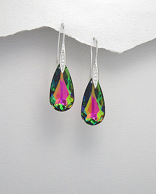 Ezüst fülbevaló - zöld Swarovski kristály