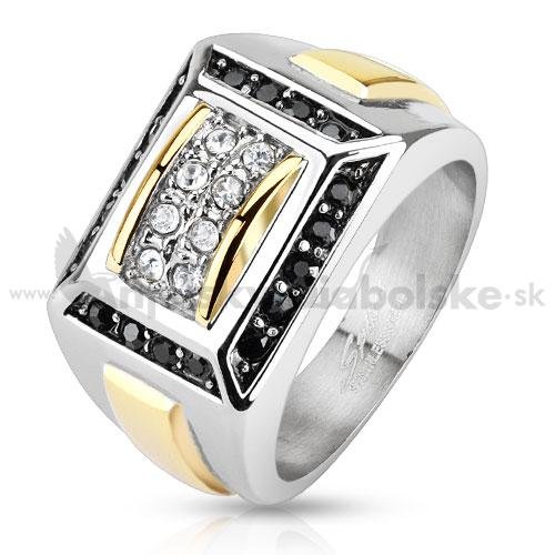 Pecsétgyűrű acél gyűrű - világos és fekete kristályok