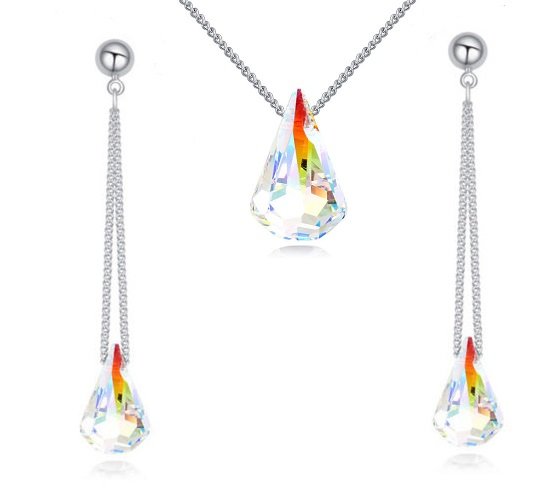 Swarovski elements szett - lógó fehér csepp