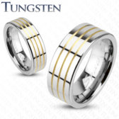 Tungsten-volfrám gyűrű három arany csíkkal / 8 mm /